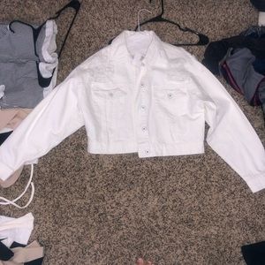 F21 cropped white denim jacket